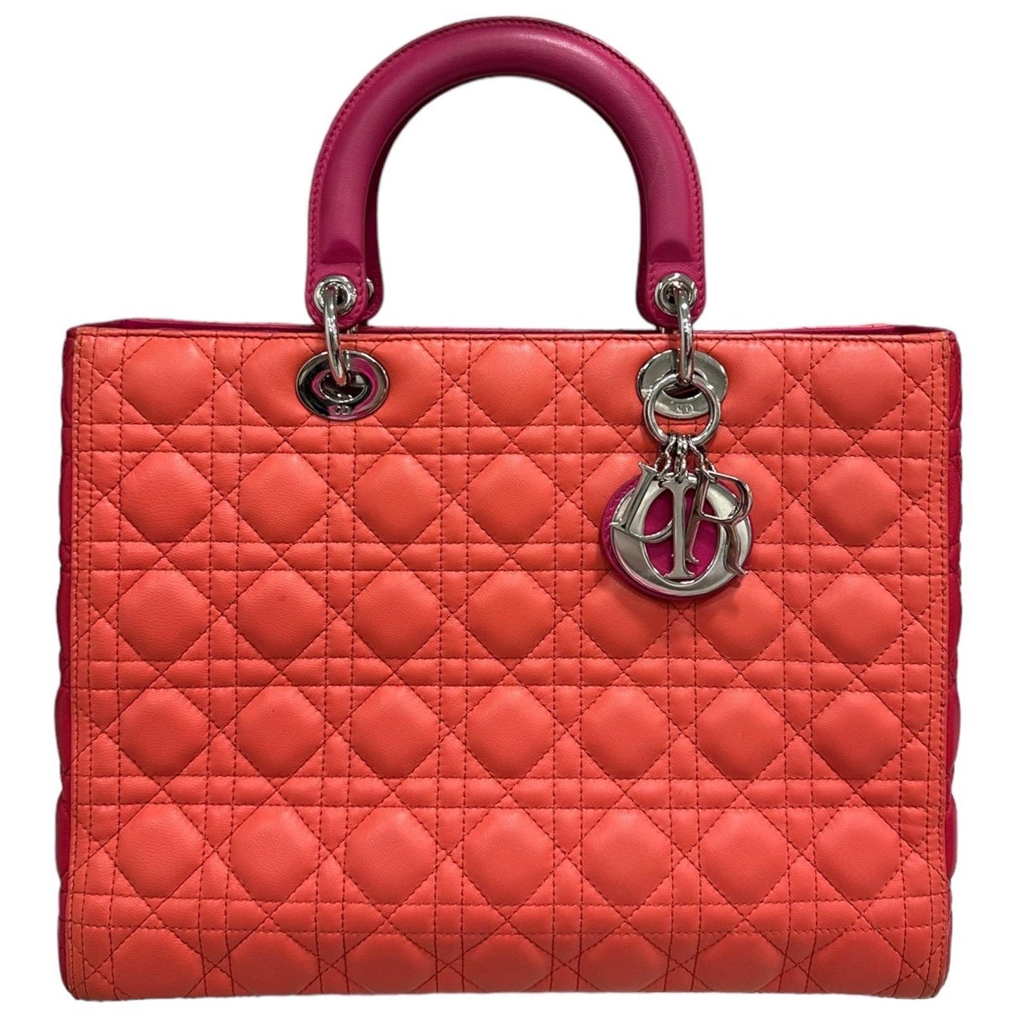 Borsa A Mano Dior Lady Grane Bicolor Rosa Arancio  en vente
