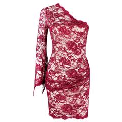 EMILIO PUCCI "Lotus Pink" Floral Lace Ruched Bell One Sleeve Cocktail Mini Dress
