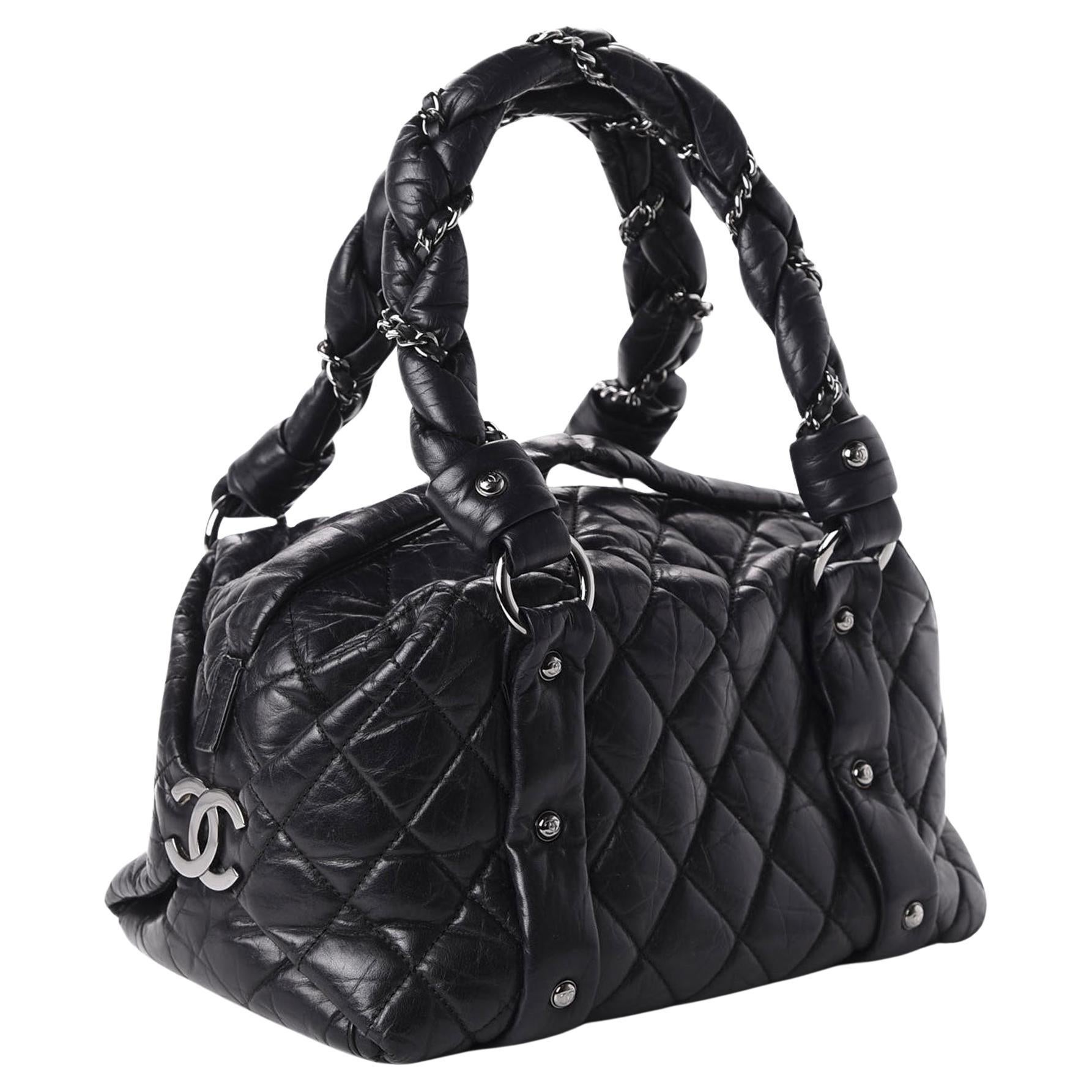 Chanel 2006 Distressed Soft Bubble Mini Bowler Tote aus Kalbsleder im Used-Look  im Angebot