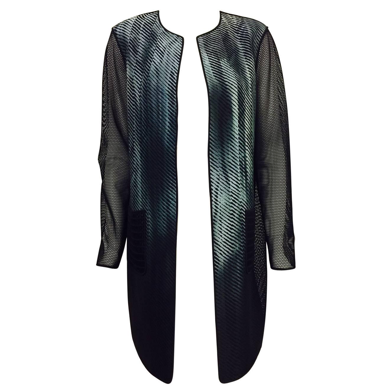 Elie Tahari Modern Knee-Length Coat With Abstract Print Front and Net Panels