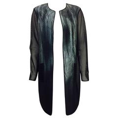 Elie Tahari Modern Knee-Length Coat With Abstract Print Front and Net Panels