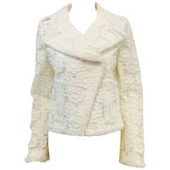 2009 Cruise Chanel Ivory Polyurethane Biker Jacket With Camellias Allover 