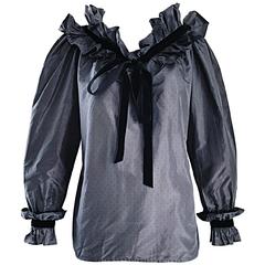 Rare Yves Saint Laurent Russian Collection 1970s Black Silk Taffeta Blouse 1976 4