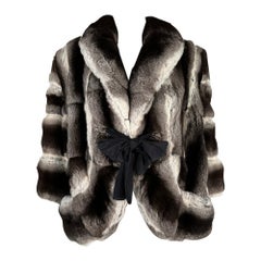 Used Dennis Basso Chinchilla Fur Jacket in Light & Dark Grey with Cream 2013 S-M 2013