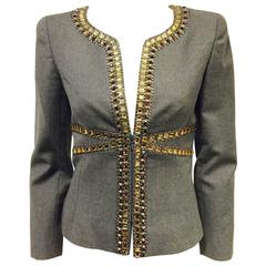 Valentino Grey Wool and Cashmere Fitted Jacket W. Jewel Tone Embellishment 4