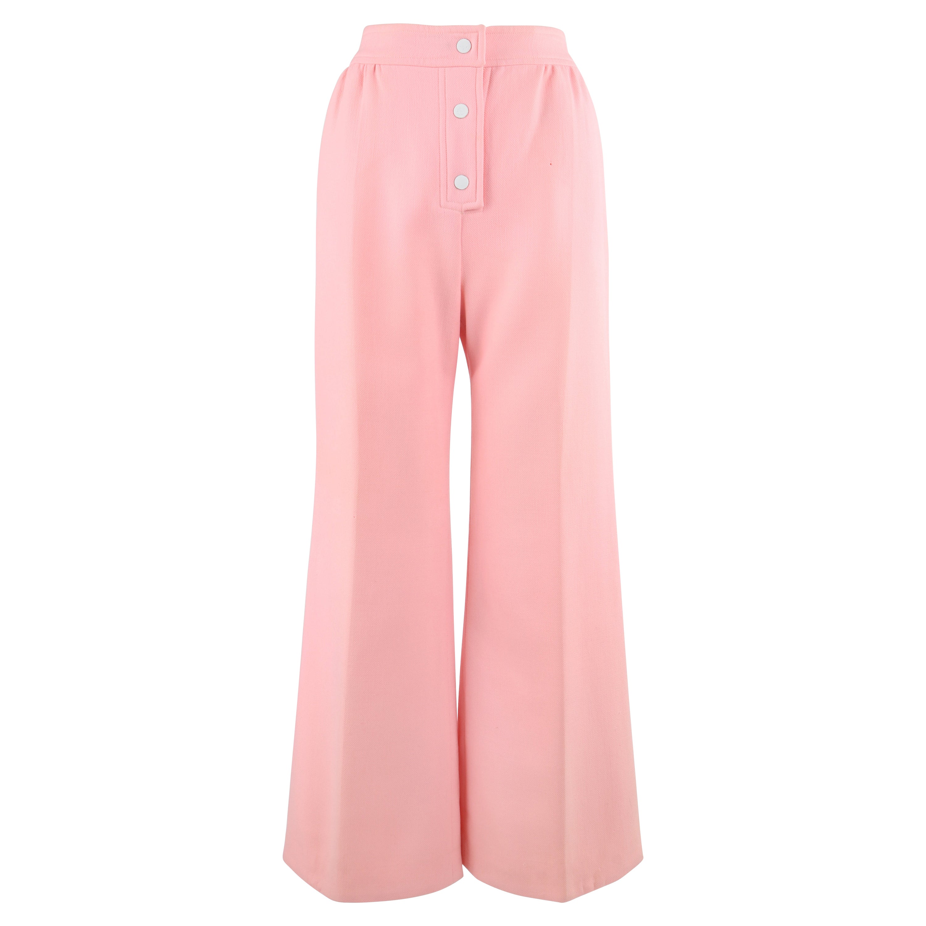 COURREGES Hyperbole c.1970's Vtg Pink Wool High Rise Wide Leg Trouser Pants For Sale
