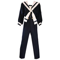 Rare Vintage Andree Gaye 80s Nautical Black and White 1980s Sailor Jumpsuit 