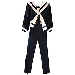 Rare Vintage Andree Gaye Nautical Black and White 1990s 90s Sailor Jumpsuit 8