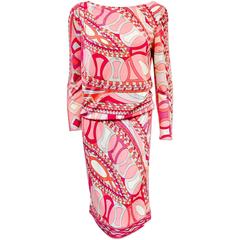 NWT Emilio Pucci Print Long Sleeve Dress With Deep V Back