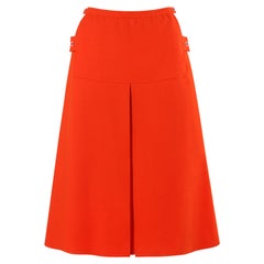 COURREGES c.1960's Vtg Orange Wool A Line Pleated Knee Length Button Skirt