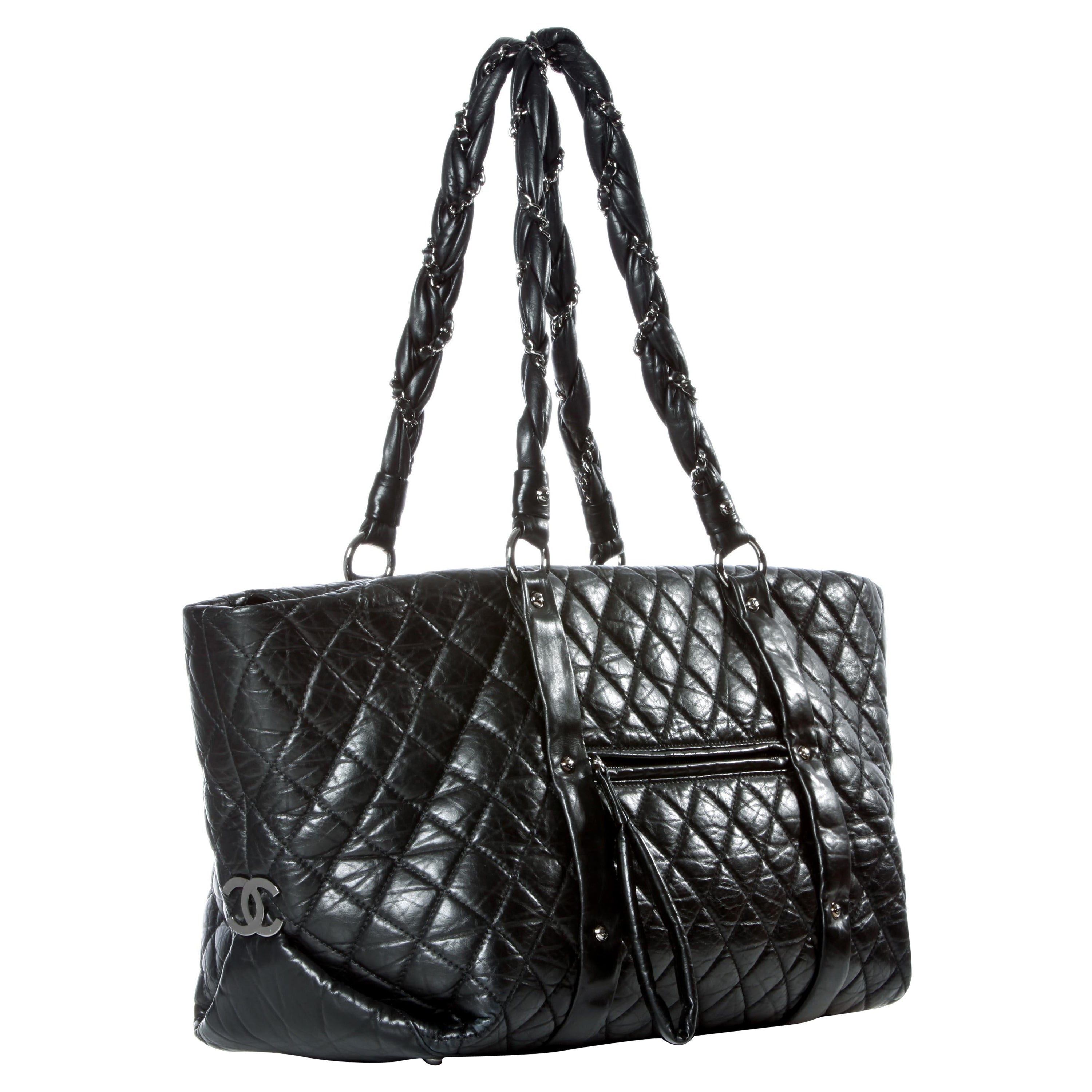 Chanel 2006 Soft Plush Quilted Distressed Leather Large Carry-On Travel Tote Bag For Sale