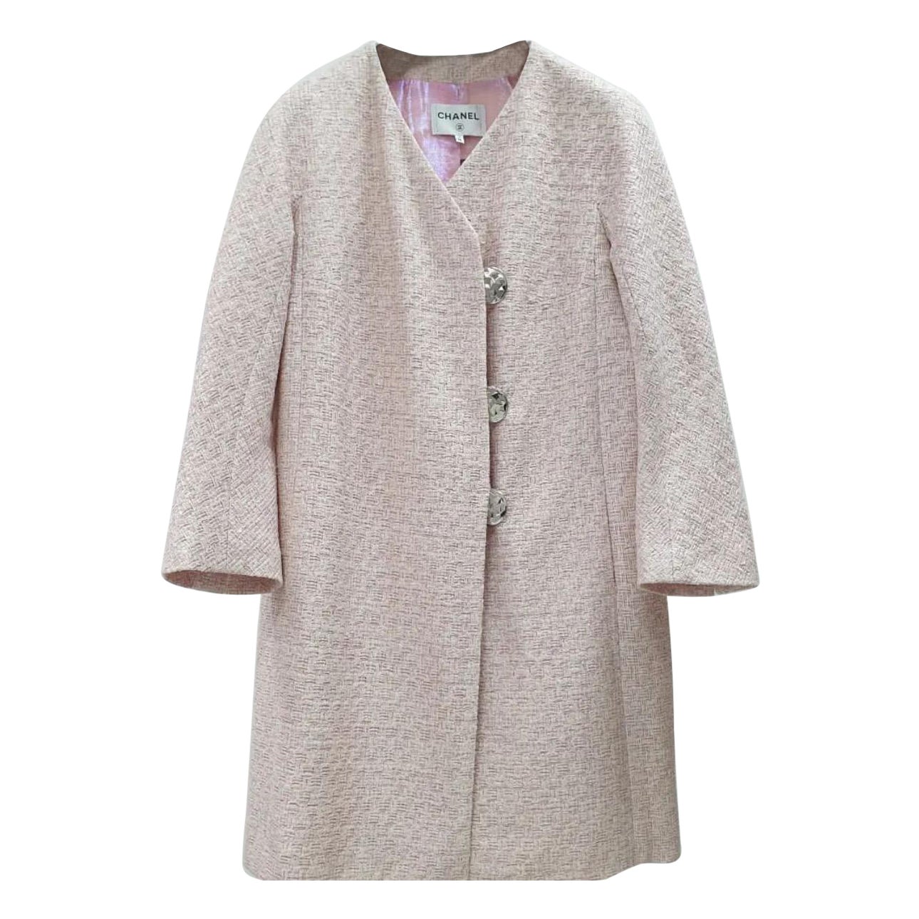 Chanel Pink Lurex Tweed Coat For Sale