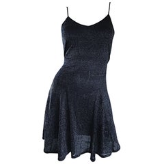 1990s Betsey Johnson Black Metallic Lurex Retro 90s Mini Skater Dress Petite