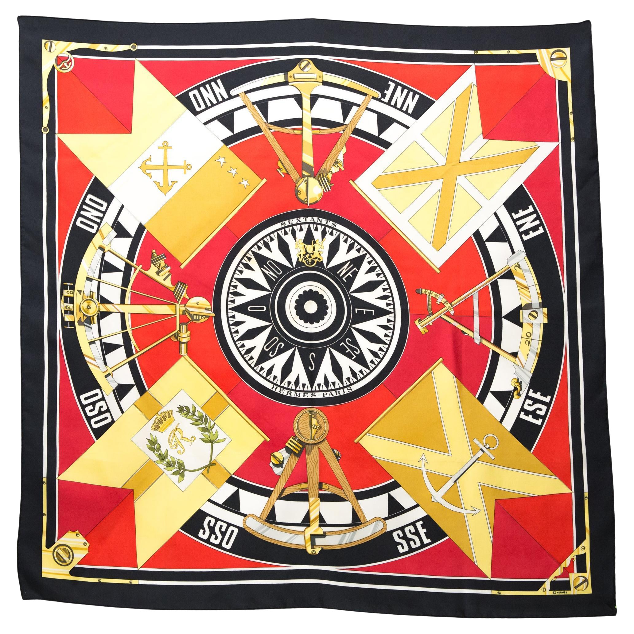 Hermes Sextants by L Dubigeon Silk Scarf For Sale