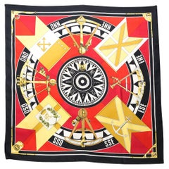 Used Hermes Sextants by L Dubigeon Silk Scarf