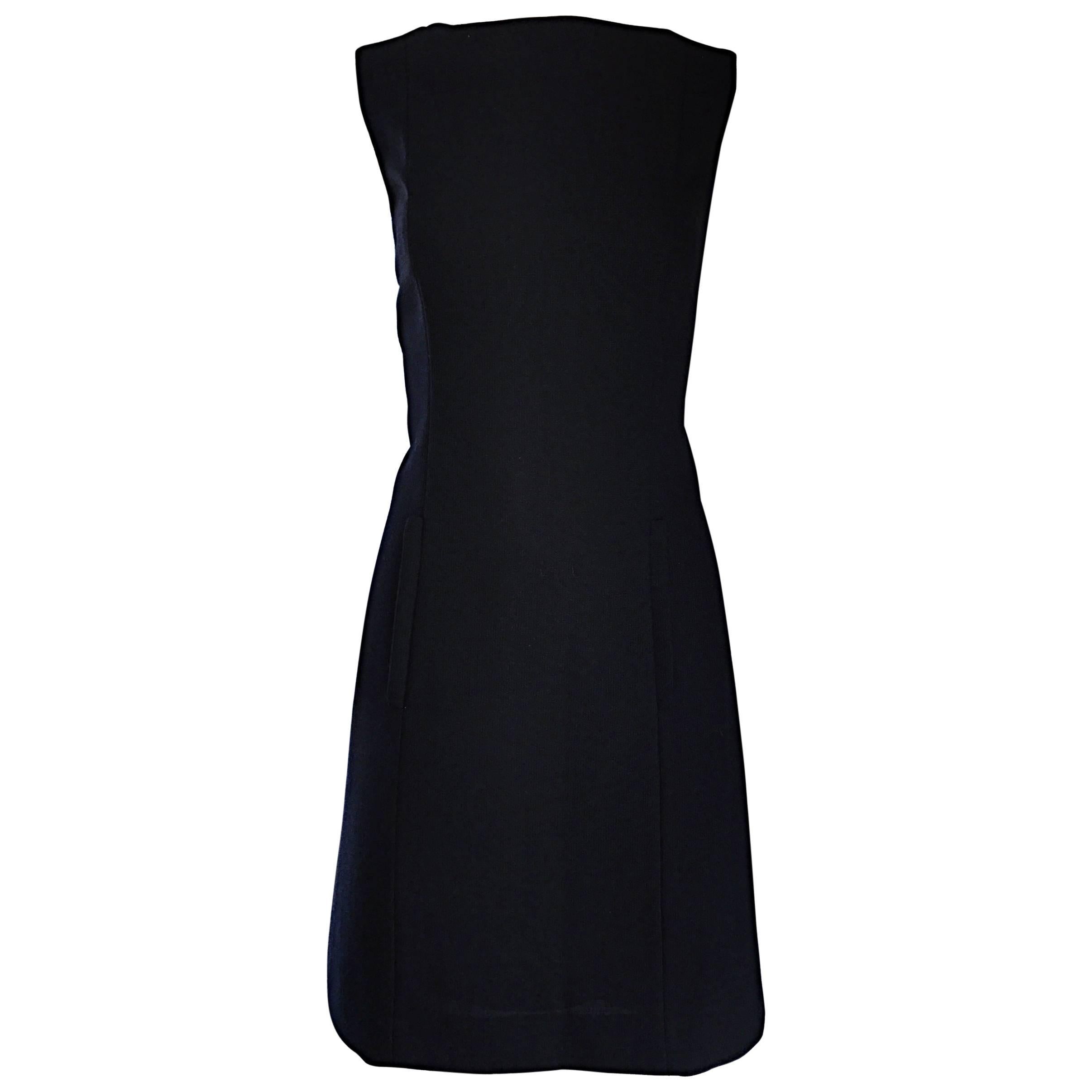 Vintage Giorgio Armani 1990s Does 1960s LBD Mod Wool Sz 6 90s Black Dress