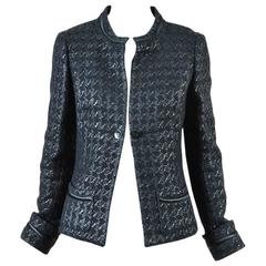 Chanel 05P Black Tweed Houndstooth Patterned 'CC' Button Jacket Size 40