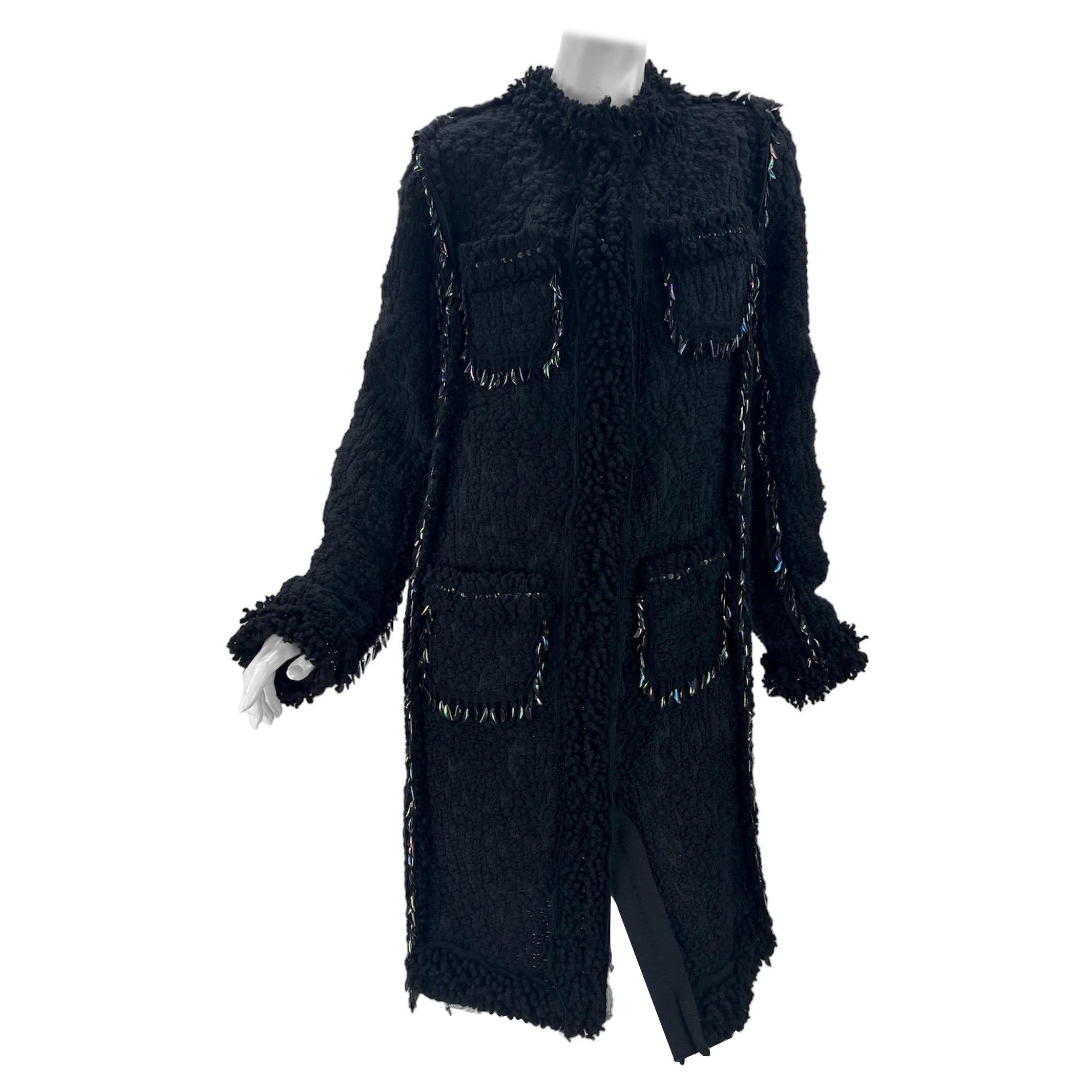 F/W 2010 Vintage Lanvin black embellished boucle tweed coat 40 - 8 NWT For Sale