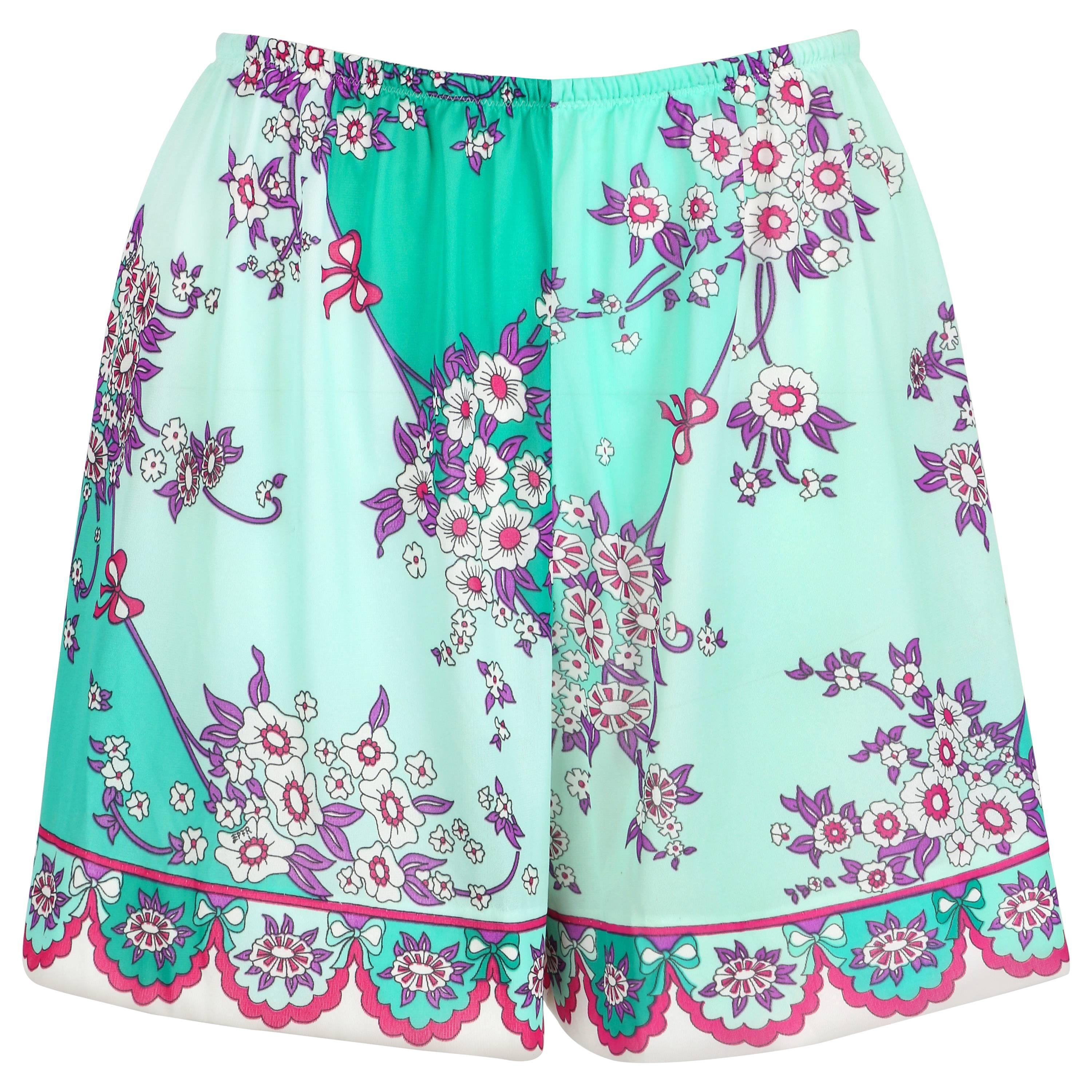 EMILIO PUCCI c.1960's Formfit Rodgers Mint Teal Floral Print Tap Pants Shorts