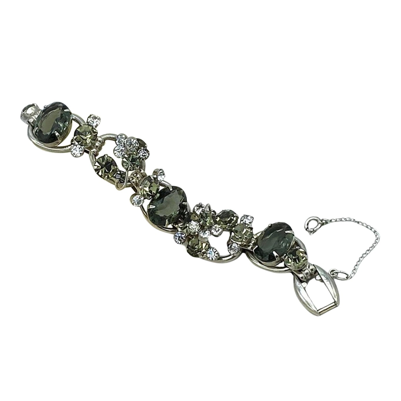 Genuine D&E Juliana Black Diamond Glass Stone Bracelet In Good Condition For Sale In Atlanta, GA