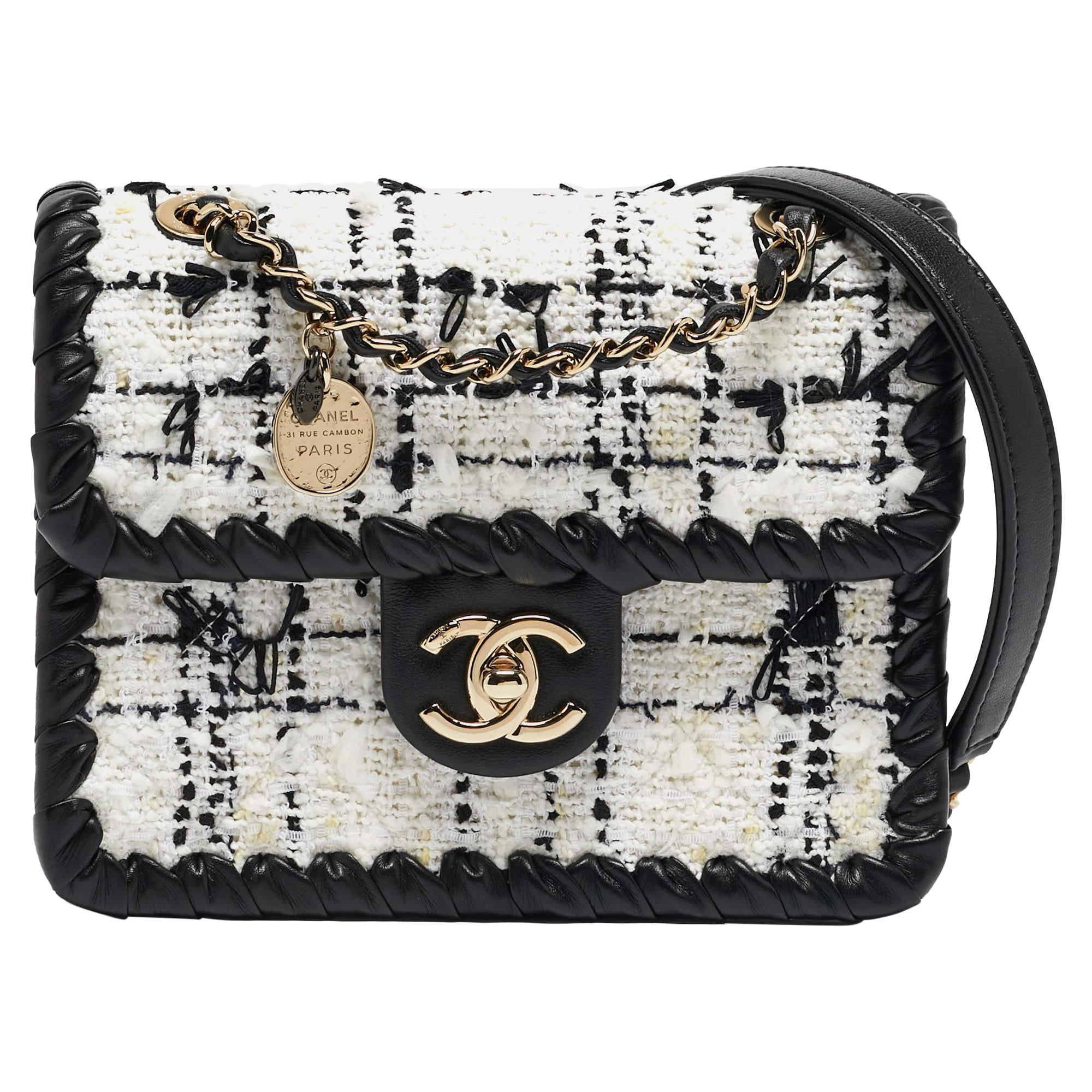 Chanel Black/White Tweed and Leather Mini My Own Frame Flap Bag For Sale