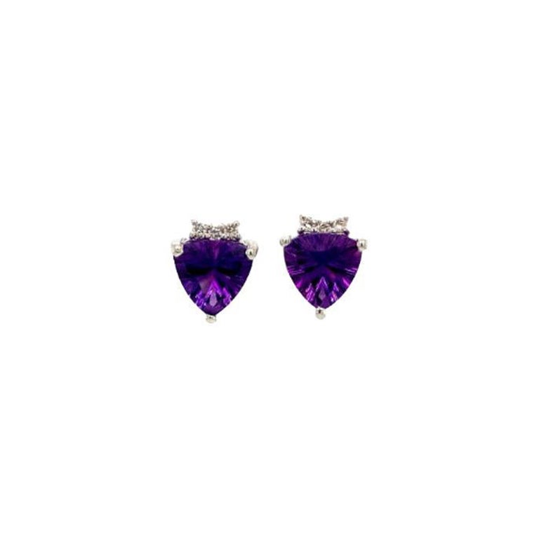 Everyday Trillion Amethyst Diamond 925 Silver Stud Earrings for Her For Sale