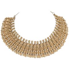 1960's Mosell Gold Tone Egyptian Inspired Choker Necklace w/Rhinestones 7