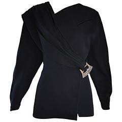 Vintage Thierry Mugler Black Avant Garde 1980s Asymmetrical Sash 80s Jacket 11