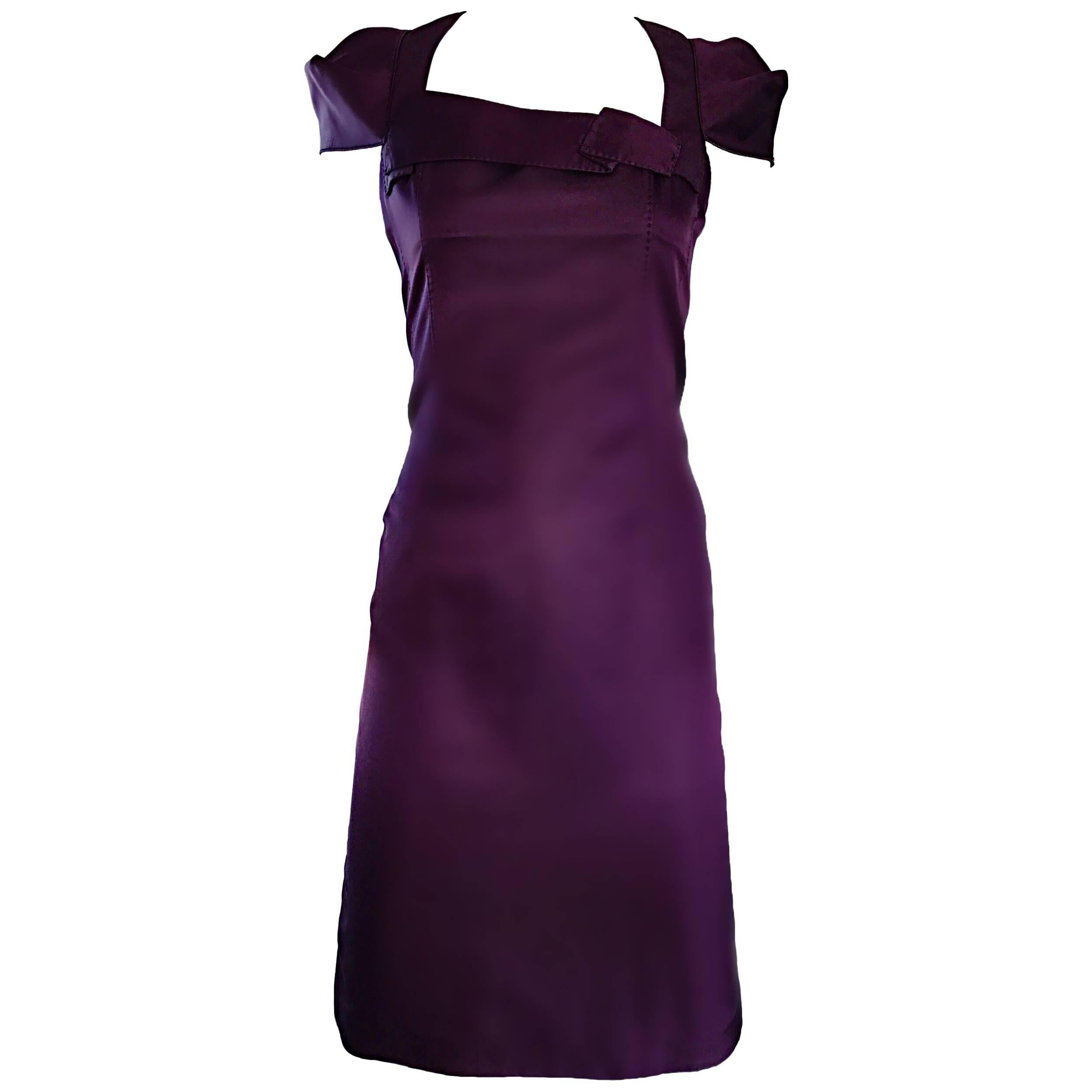 6267 Purple Aubergine Silk and Cotton Cap Sleeve Futuristic Stretch Runway Dress For Sale