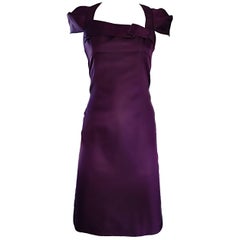 6267 Purple Aubergine Silk and Cotton Cap Sleeve Futuristic Stretch Runway Dress