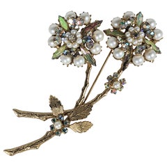 Alice Caviness Aurora and Pearl Floral Spray Brooch