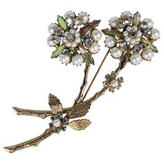 Vintage Alice Caviness Aurora and Pearl Floral Spray Brooch