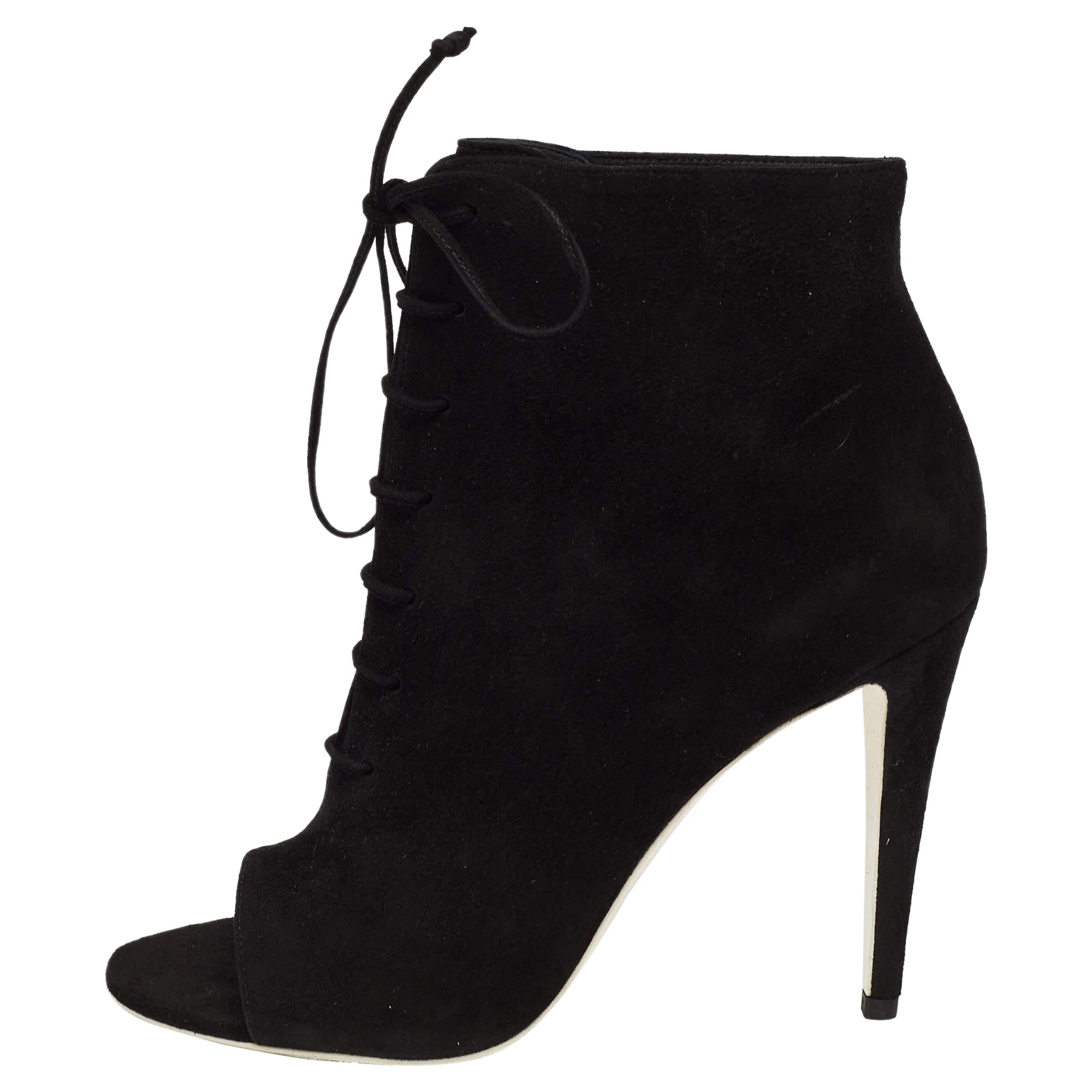Off-White Black Suede Open Toe Lace Up Ankle Booties Size 39 For Sale