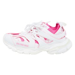 Used Balenciaga White/Pink Rubber and Knit Fabric Track Sneakers Size 38