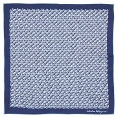 Salvatore Ferragamo Blue Print Silk Tie and Pocket Sqaure