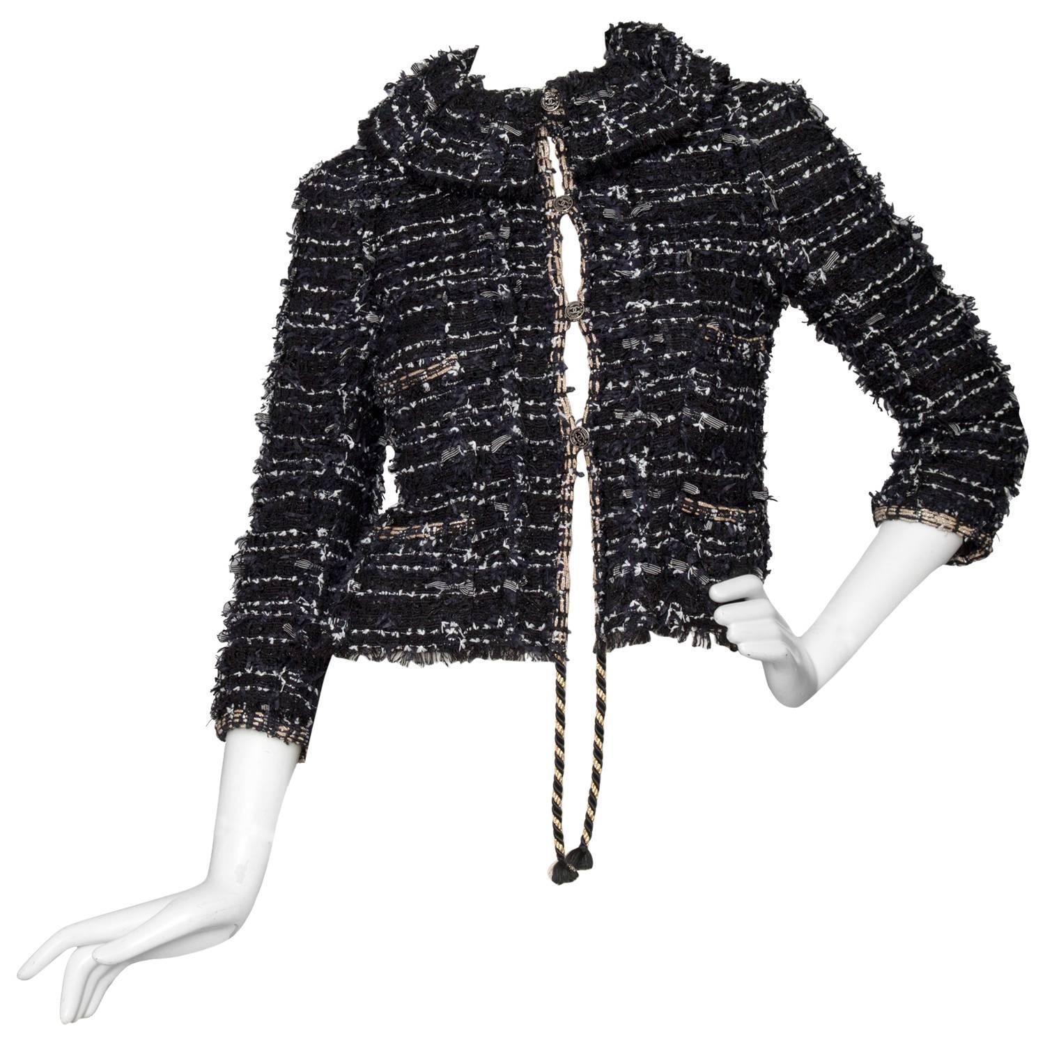 Chanel Black and White Boucle Jacket For Sale at 1stdibs