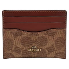 Coach Beige/Braun Signature Kartenetui aus beschichtetem Segeltuch und Leder