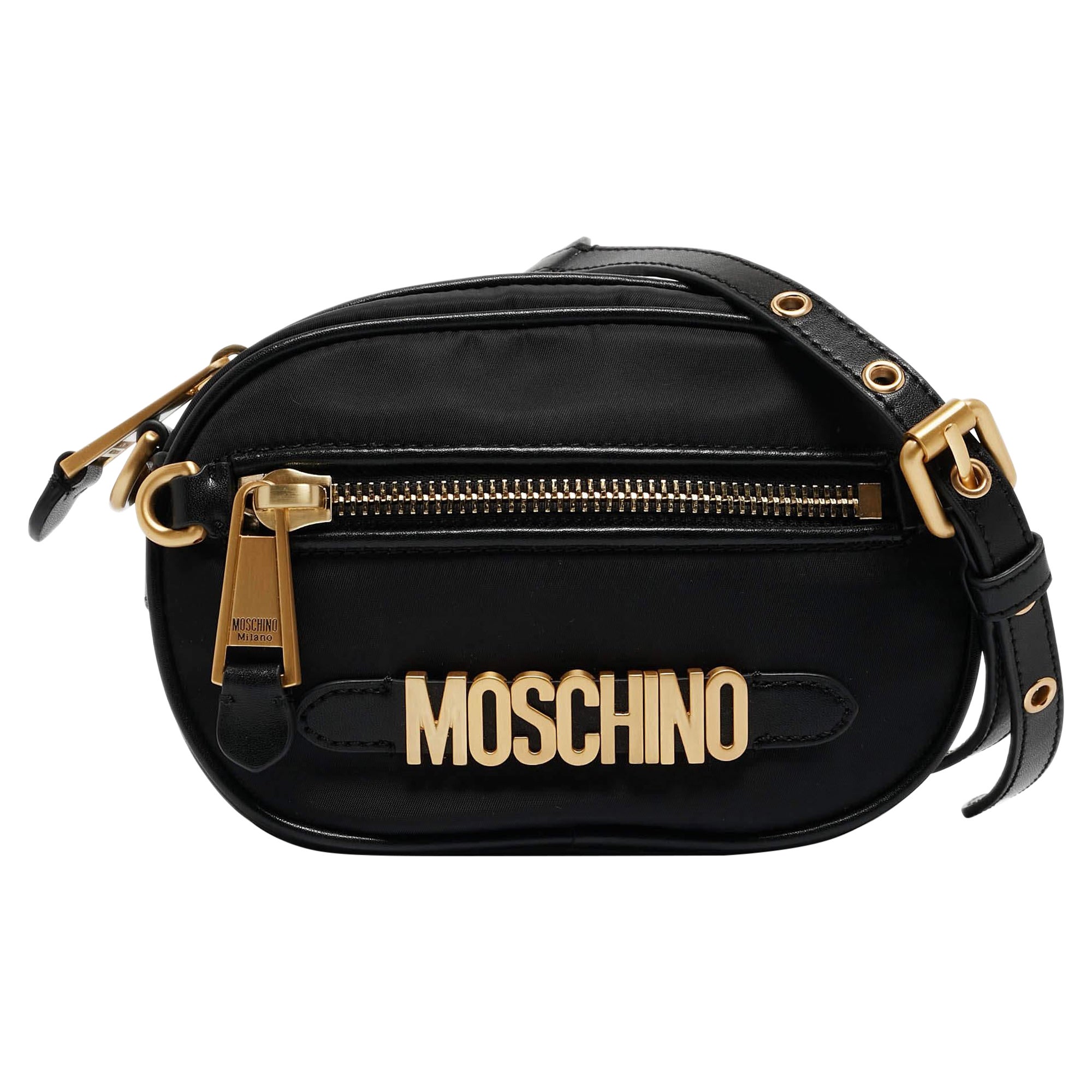 Moschino Black Nylon and Leather Belt Bag