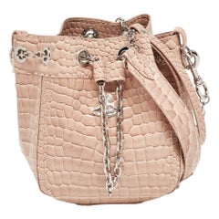 Vivienne Westwood Pink Croc Embossed Leather Chrissy Bucket Bag