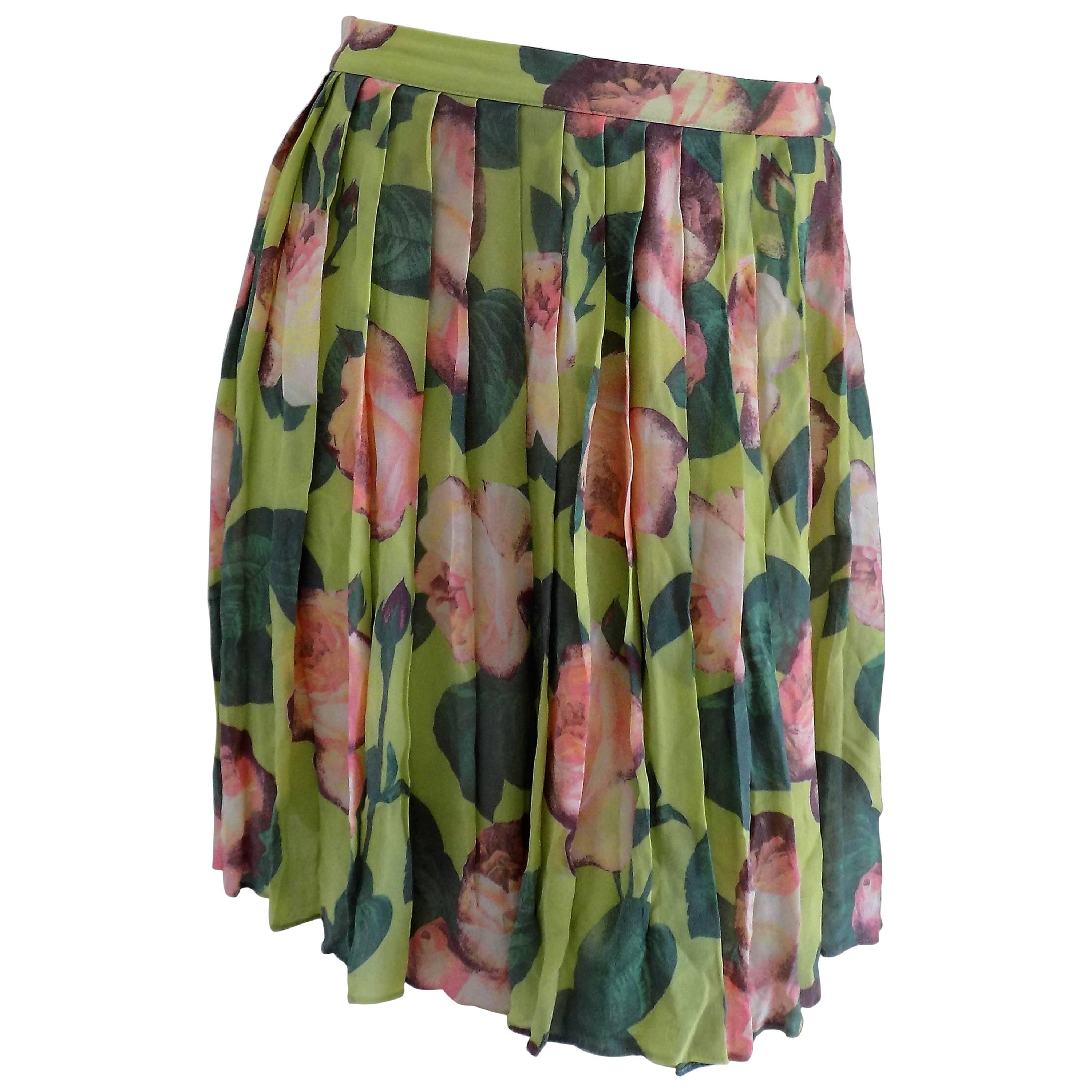 Blumarine Green Flowers Skirt