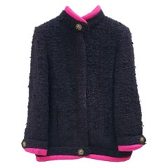 CHANEL 12A Black Silk Tweed Gripore Button Jacket 