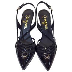 Chanel Black Patent Leather Strap Heel