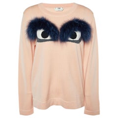 Fendi Light Orange Wool Fox Fur Bug Eye Sweater L