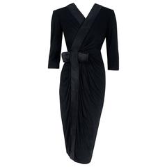 Vintage 1959 Pierre Balmain Haute-Couture Black Sculpted Silk-Jersey Cocktail Dress  