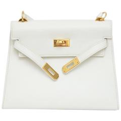 HERMES Super Rare White Mini Kelly  Gold Hardware 20 CM Veau Gulliver Leather