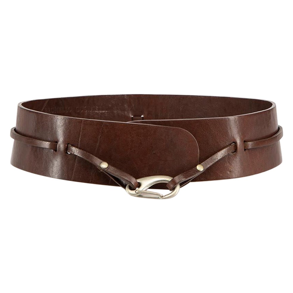 Brunello Cucinelli Brown Leather Wide Clasp Belt For Sale