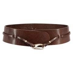 Vintage Brunello Cucinelli Brown Leather Wide Clasp Belt