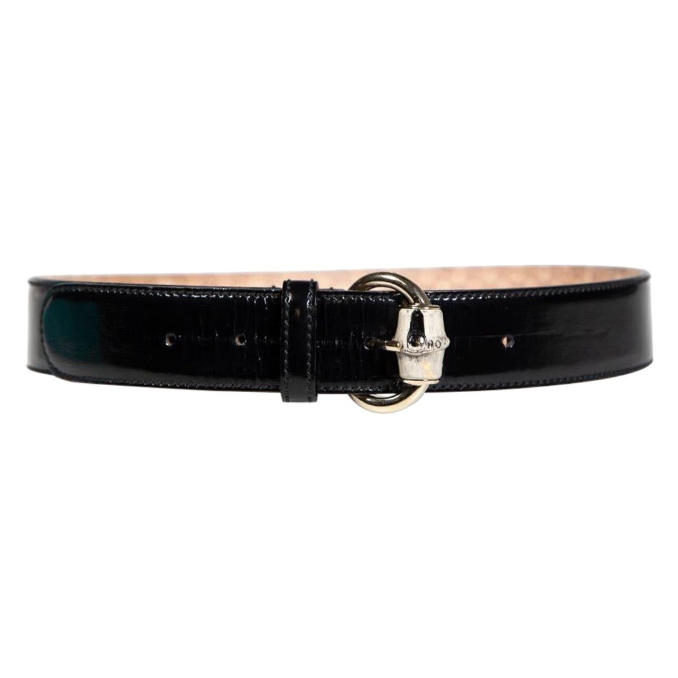 Gucci Black Patent Leather Bamboo Horsebit Belt