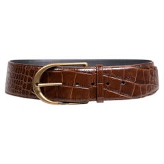 Saint Laurent Brown Leather Embossed Wide Belt