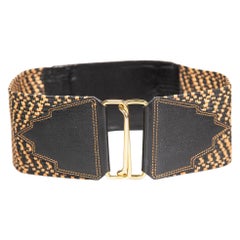 Ceinture vintage noire tissée large Saint Laurent Yves Saint Laurent Rive Gauche